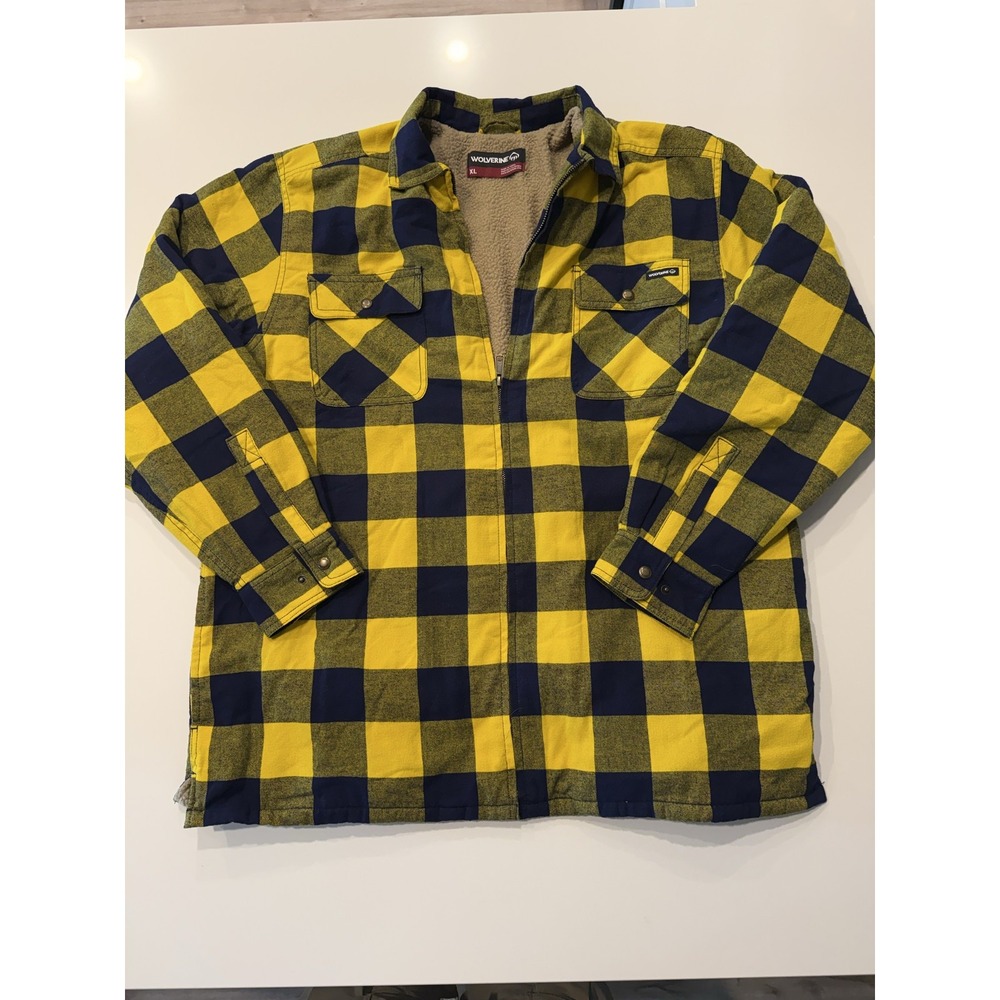 Wolverine Hastings Sherpa Lined Full Zip Shirt Jacket Mens XL Yellow Plaid